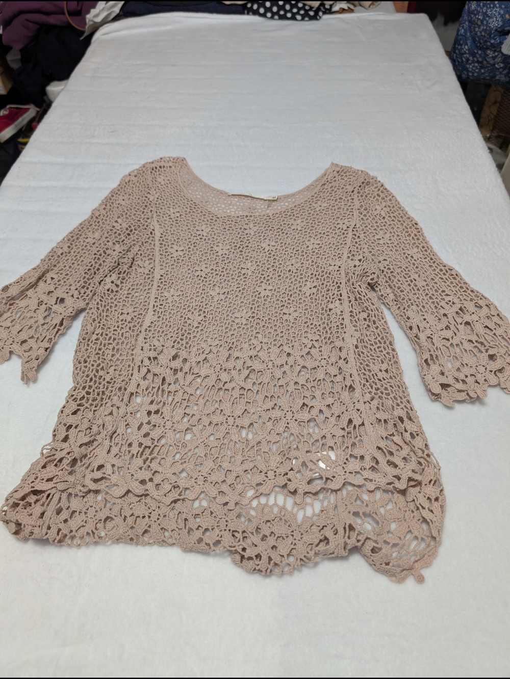 Have Open Crochet Knit Top in Blush Crochet Boho